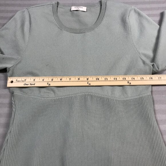 Aritzia Babaton Sweater Womens XL Sage Green Ribbed Peplum Long Sleeve Crewneck - Picture 8 of 11